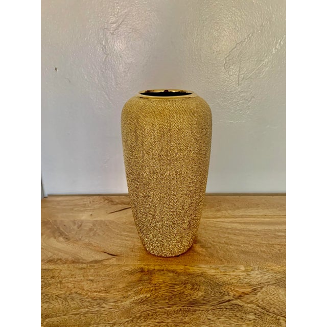 Late 20th Century Modern Full Gilt Gold Textured Ceramic Vase For Sale - Image 5 of 6