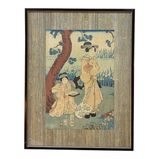 Antique Japanese Woodblock Print of 2 Women Signed by Utagawa Kurisa For Sale