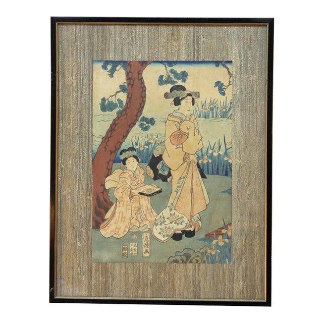 Antique Japanese Woodblock Print of 2 Women Signed by Utagawa Kurisa For Sale