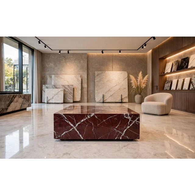 Marble Coffee Table in Rosso Levanto Marble by Andrea Grasso, in New conditions. Designed from 2000