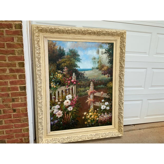 Inner Gardens Beautiful Large Vintage Painting For Sale - Image 4 of 7