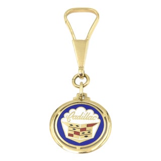 Late 20th Century Cadillac Enamel Car Emblem 14k Gold Charm Pendant on Keyring Keychain For Sale