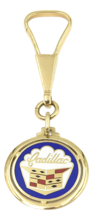 Late 20th Century Cadillac Enamel Car Emblem 14k Gold Charm Pendant on Keyring Keychain