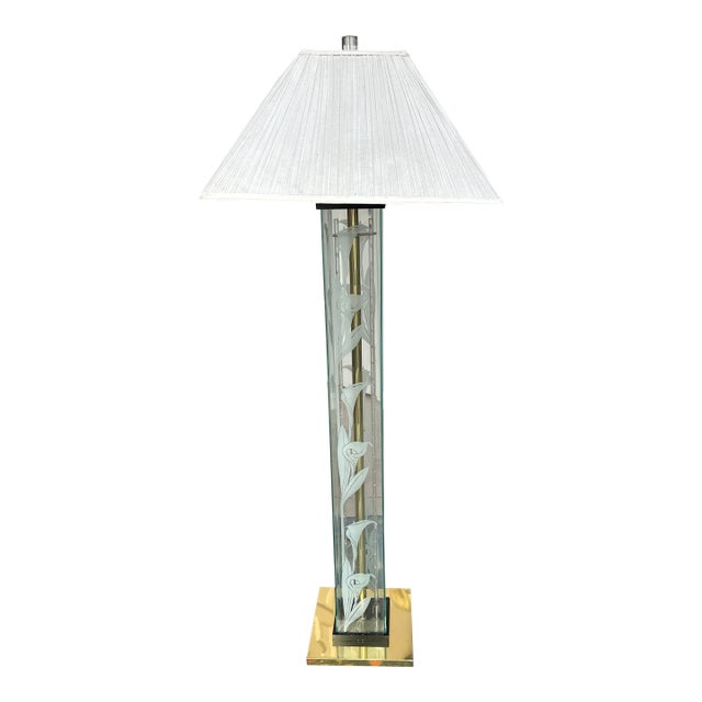 Vintage Hollywood Regency Etched Lily Floor Lamp in the Style of Frederik Raymond For Sale