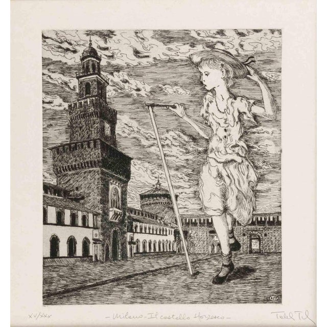 Amedeo Tedeschi Toschi, The Sforza Castle in Milan, 1990s, Etching For Sale
