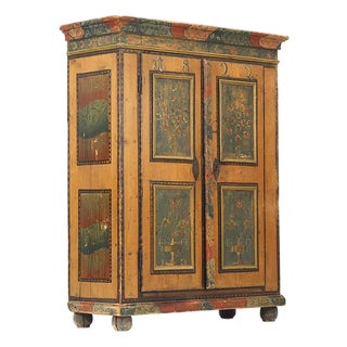 Antique Rustic Farmhouse Folk Art Painted Bridal Cabinet, 1822 For Sale