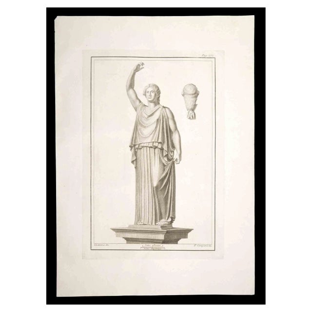 Pietro Campana, Ancient Roman Statue, Original Etching, 18th Century For Sale