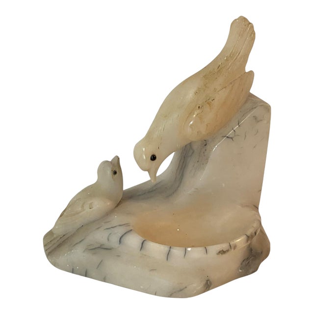 Antique Italian Carved Alabaster Bird Bowl For Sale