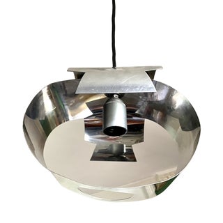 Vintage Chrome and Metal Pendant Light, 1970 For Sale