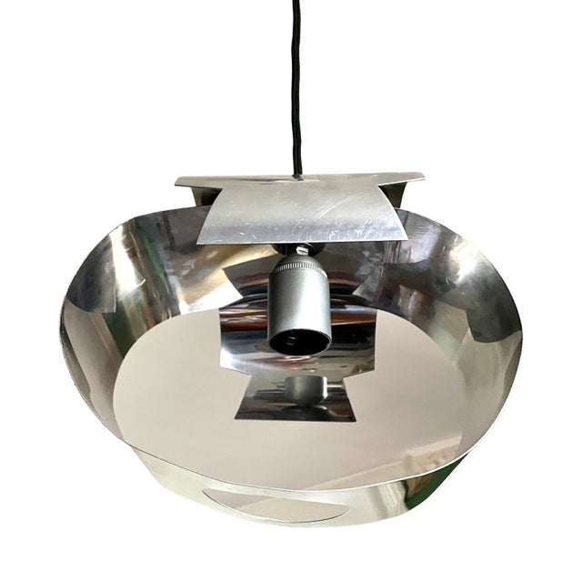 Vintage Chrome and Metal Pendant Light, 1970 For Sale