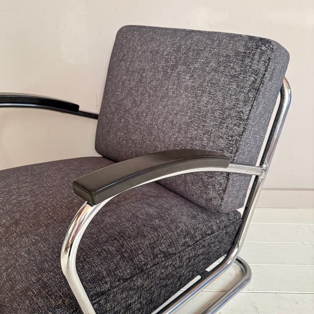 Vintage Tubular Steel Cantilever Armchair in Black Upholstery, 1930s For Sale - Image 9 of 12