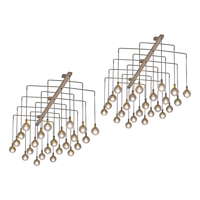 Mid-Century Modern Chandeliers in Metal and Patinated Brass, 1950s, Set of 2 For Sale