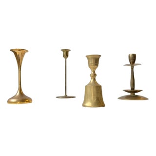 Vintage Scandinavian Brass Candleholders, 1960s, Set of 4 For Sale