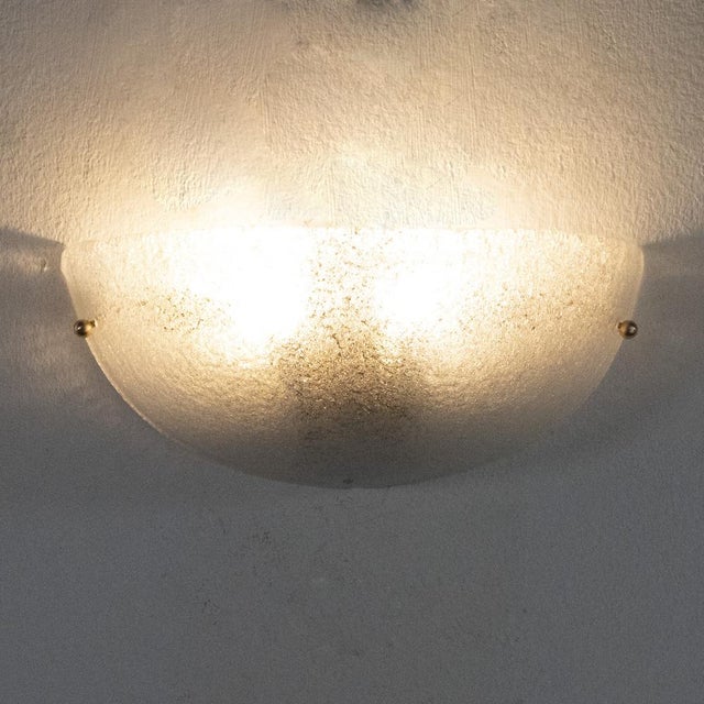 Handmade Murano Glass Wall Sconce in Clear Color, Artistic Glass Leaf with Grit, 1980s For Sale - Image 4 of 12