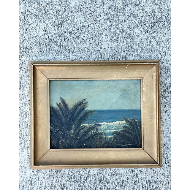 Sky Blue Vintage Original Seascape Oil Painting For Sale - Image 8 of 12