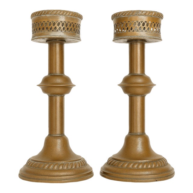 Pair of English Copper Candlesticks — Marked P P T / Made in England — C. 1900 For Sale