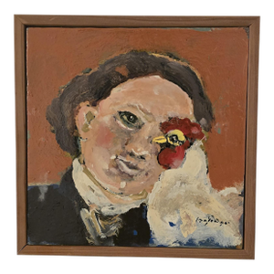 Figurative Portrait With Bird by Ira Yeager, California, C. Late 20th Century