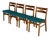 Set of 4 Vintage Danish Teak Dining Chairs Mid Century Modern Blue Upholstered For Sale