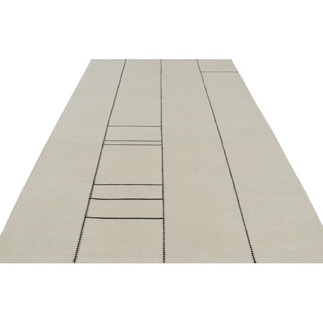2010s Rug & Kilim’s Contemporary Kilim in Cream With Black Striped Patterns For Sale - Image 5 of 7