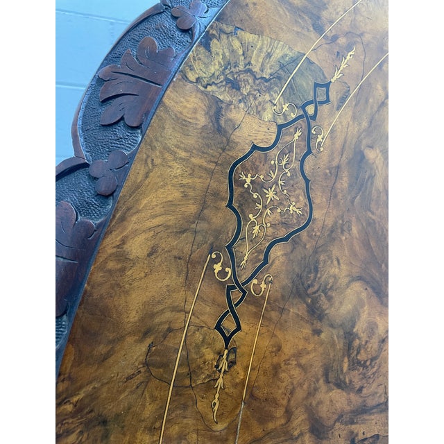 Sienna Late 19th Century Napoleon III Style Tilt-Top Entry Table With Burl Wood and Inlay For Sale - Image 8 of 18