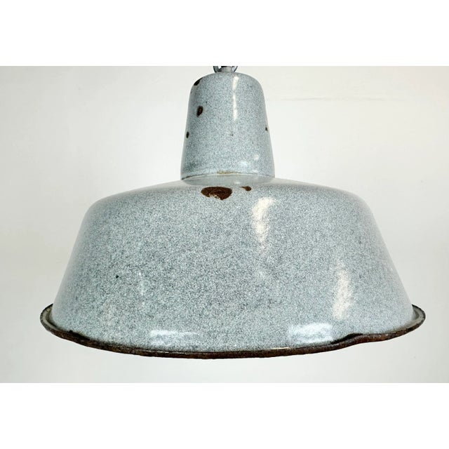 Industrial Grey Enamel Factory Lamp, 1960s For Sale - Image 4 of 13