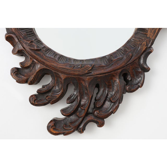 20th Century Rococo Carved Wooden Mirror with Cartouche-Shaped Glass, Italy, 1950s For Sale - Image 9 of 11