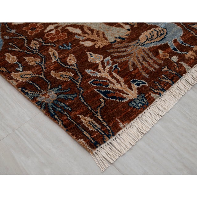 9x12 Ft. Red Peacock Garden Bird Design Handnotted Oushak Wool Rug For Sale - Image 13 of 18