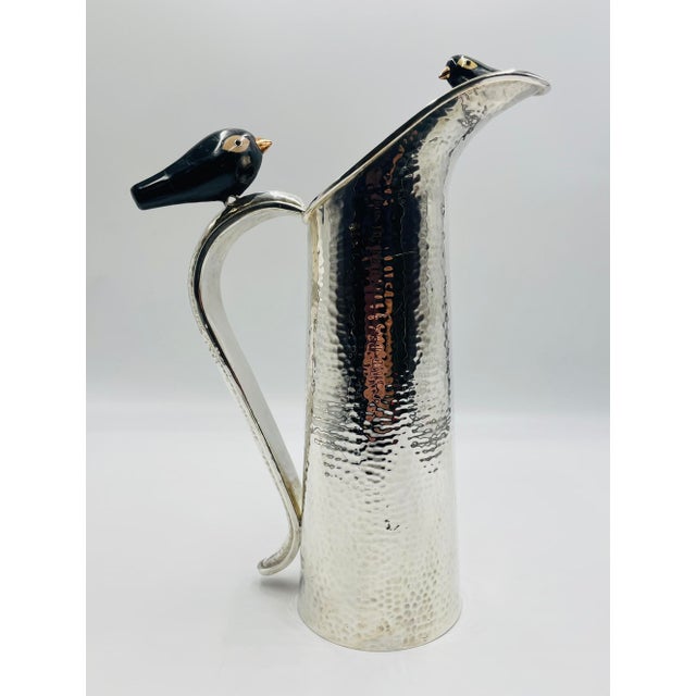 1980s Rare Emilia Castillo Silver-Plated Pitcher With Onyx & Jasper Birds For Sale - Image 9 of 18