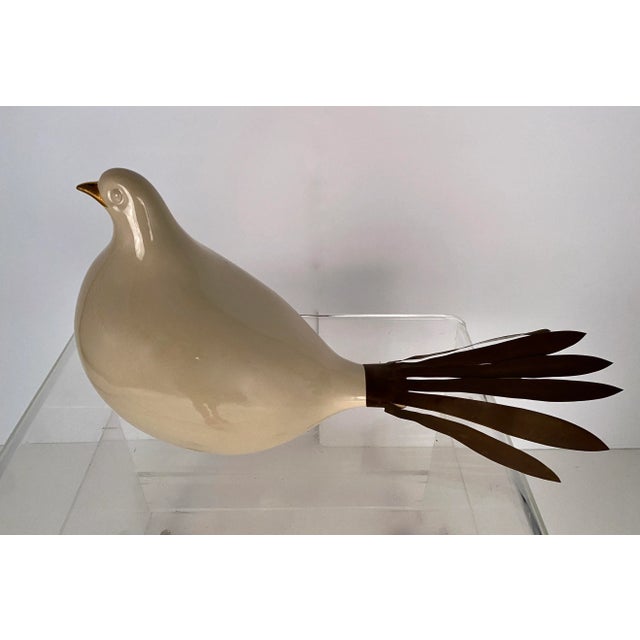 Charming ceramic and metal decorative dove. Commissioned and sold by the famed Manhattan retailer, Lorin Marsh, circa 1970s.