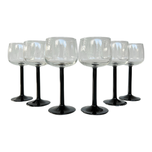 Vintage Black Stem Wine Glasses-Set of Six-Made in France