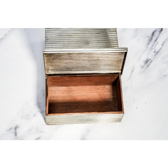 Silver Handsome English Antique Ribbed Silverplate Tobacco Cigar Cigarette Box Home Decor For Sale - Image 8 of 15