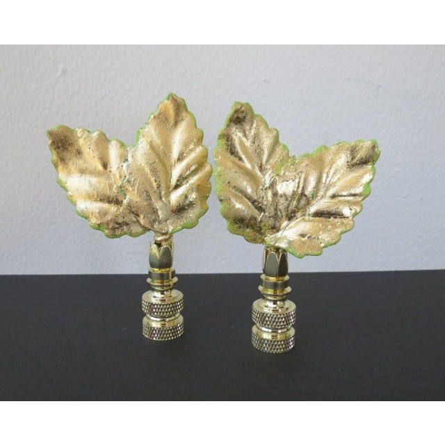 Mid-Century Modern Vintage Italian Tole Leaf Lamp Finials, a Pair For Sale - Image 3 of 3
