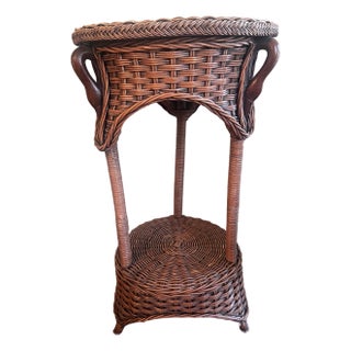 Vintage Wicker Table W/ Wooden Duck Heads For Sale