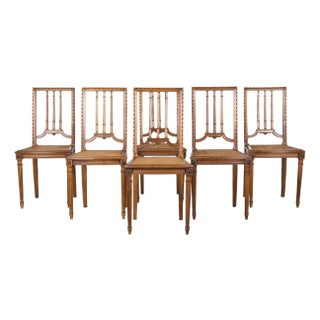 Antique French Louis XVI Style Oak Dining Chairs W/ Cane Seats - Set of 6 For Sale