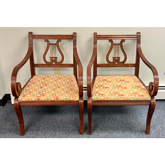 Hollywood Regency Thomasville Collectors Edition Lyre Back Armchairs - A Pair For Sale - Image 3 of 11