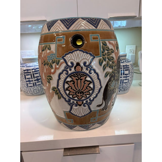 Vintage Elephant Motif Ceramic Garden Stool Side Table Boho Chinoiserie Decor For Sale - Image 9 of 12