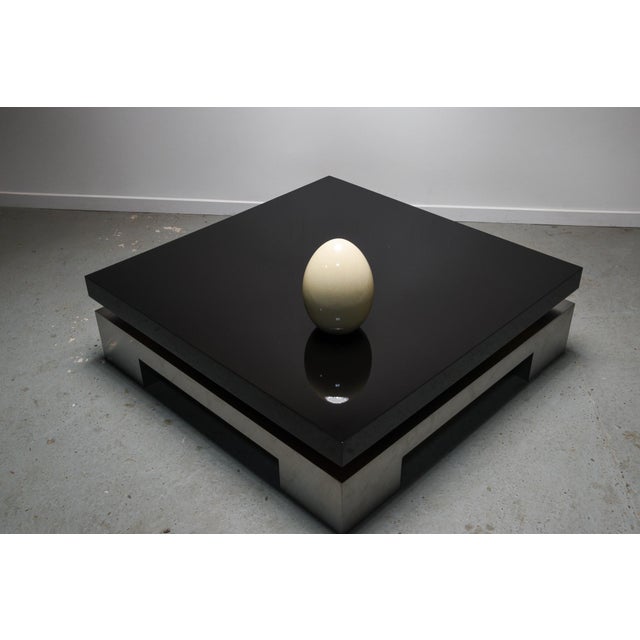 1970s Black High Gloss and Brushed Metal Coffee Table by Nadine Charteret, 1970s For Sale - Image 5 of 9