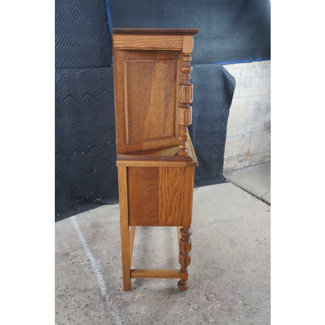 Late 20th Century Jacobean Revival Quartersawn Oak Court Cupboard China Cabinet Hutch 59" For Sale - Image 9 of 13
