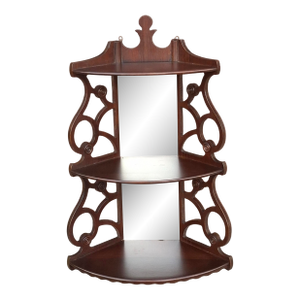 Early 20th Century Chinese Chippendale Mirrored Mahogany Corner Wall Shelf