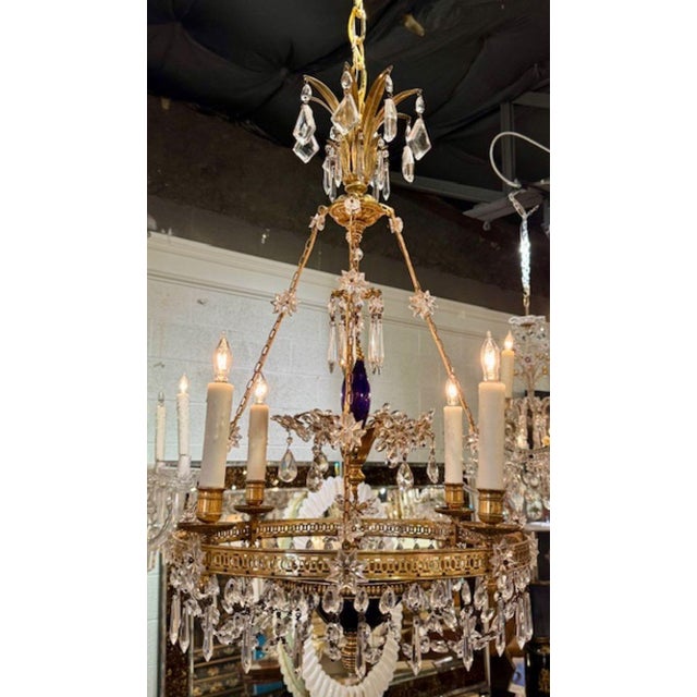 Metal 19th Century French Gilt Bronze and Crystal Chandeliers With Cobalt Glass For Sale - Image 7 of 7