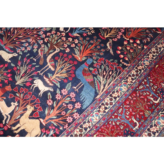 Folk Art Early 20th Century Zabihi Collection Jewel Toned Botanical Persian Meshed Animal Pictorial Rug - 11'7" x 13'10" For Sale - Image 3 of 12