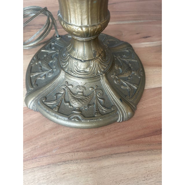 Antique n.w. Art Shade Co. Slag Glass Table Lamp For Sale - Image 17 of 17
