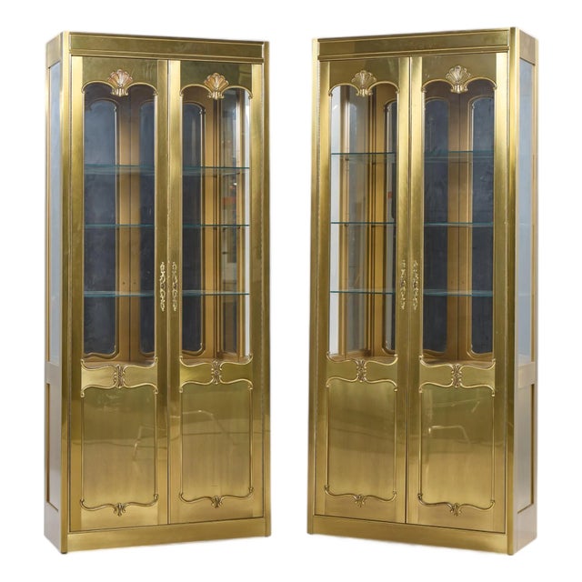 Mastercraft Mid Century Brass Vitrines Cabinet - Pair For Sale
