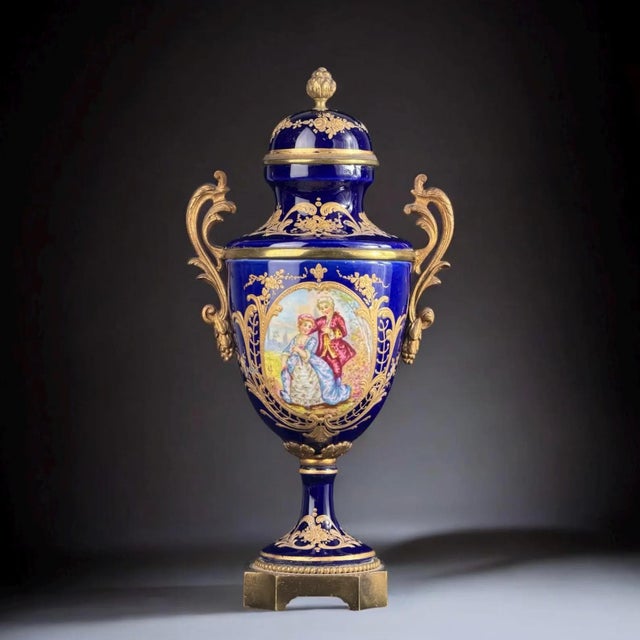 French Cobalt Blue Porcelain Urn with Gilt Decoration, Paris, 1880-1900 For Sale - Image 11 of 11