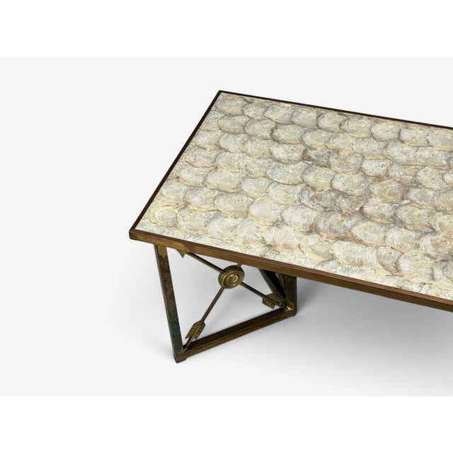 Metal Hollywood Regency, Coffee Table, Capiz Shell, Brass, France, 1950s For Sale - Image 7 of 10