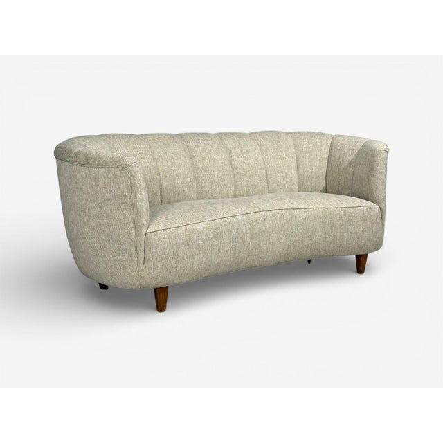 Mid-Century Modern Danish Modern, Banana Sofa, Beechwood, Green Fabric, Denmark, 1940s For Sale - Image 3 of 11