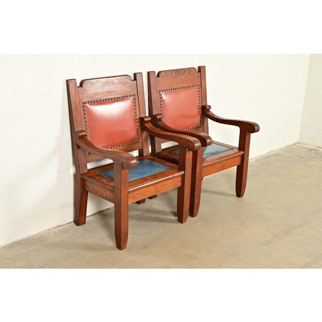 Harden Furniture Harden Furniture Style Antique Arts & Crafts Carved Oak Library Chairs, Pair For Sale - Image 4 of 12