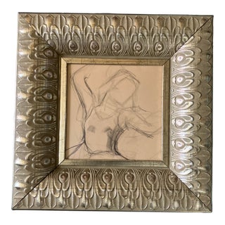 1950’s Original Abstract Expressionist Charcoal Study Drawing Dancing Figure Chunky Ornate Frame For Sale