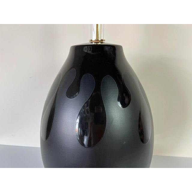 80's Postmodern Black Glazed Ceramic Table Lamp on Lucite Base For Sale - Image 12 of 12