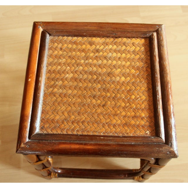 Brown Handmade Rattan, Bamboo and Wooden Plant Stand - Vintage For Sale - Image 8 of 11